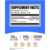 Tabla nutricional del suplemento BulkSupplements Glicinato de Selenio 250 g
