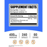 Tabla nutricional del suplemento BulkSupplements.com Glicinato de Magnesio 400 mg 240 Cápsulas