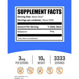 Tabla nutricional del suplemento BulkSupplements Melatonina en polvo 10