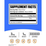 Tabla nutricional del suplemento BulkSupplements Melatonina en polvo 1000 g (1 kg)