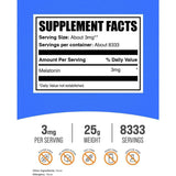 Tabla nutricional del suplemento BulkSupplements Melatonina en polvo 25 g