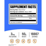 Tabla nutricional del suplemento BulkSupplements Melatonina en polvo 50 g