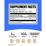 Tabla nutricional del suplemento BulkSupplements Melatonina en polvo 500 g