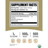 Tabla nutricional del suplemento BulkSupplements.com Melena de León Orgánica 500g polvo