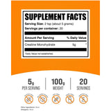 Tabla nutricional del suplemento BulkSupplements Monohidrato de Creatina Micronizado 100g