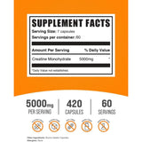 Tabla nutricional del suplemento BulkSupplements Monohidrato de Creatina 420 cápsulas