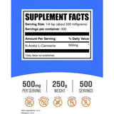 Tabla nutricional del suplemento BulkSupplements.com N-Acetil L-Carnosina 250 g