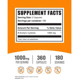 Tabla nutricional del suplemento BulkSupplements.com NAC N-Acetil L-Cisteína 1000 mg 360 cápsulas