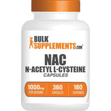 Frasco de suplemento BulkSupplements.com NAC N-Acetil L-Cisteína 1000 mg 360 cápsulas