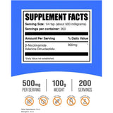 Tabla nutricional del suplemento BulkSupplements Nicotinamida Adenina Dinucleótido 100 g polvo