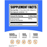Tabla nutricional del suplemento BulkSupplements Nicotinamida Adenina Dinucleótido 50 g polvo