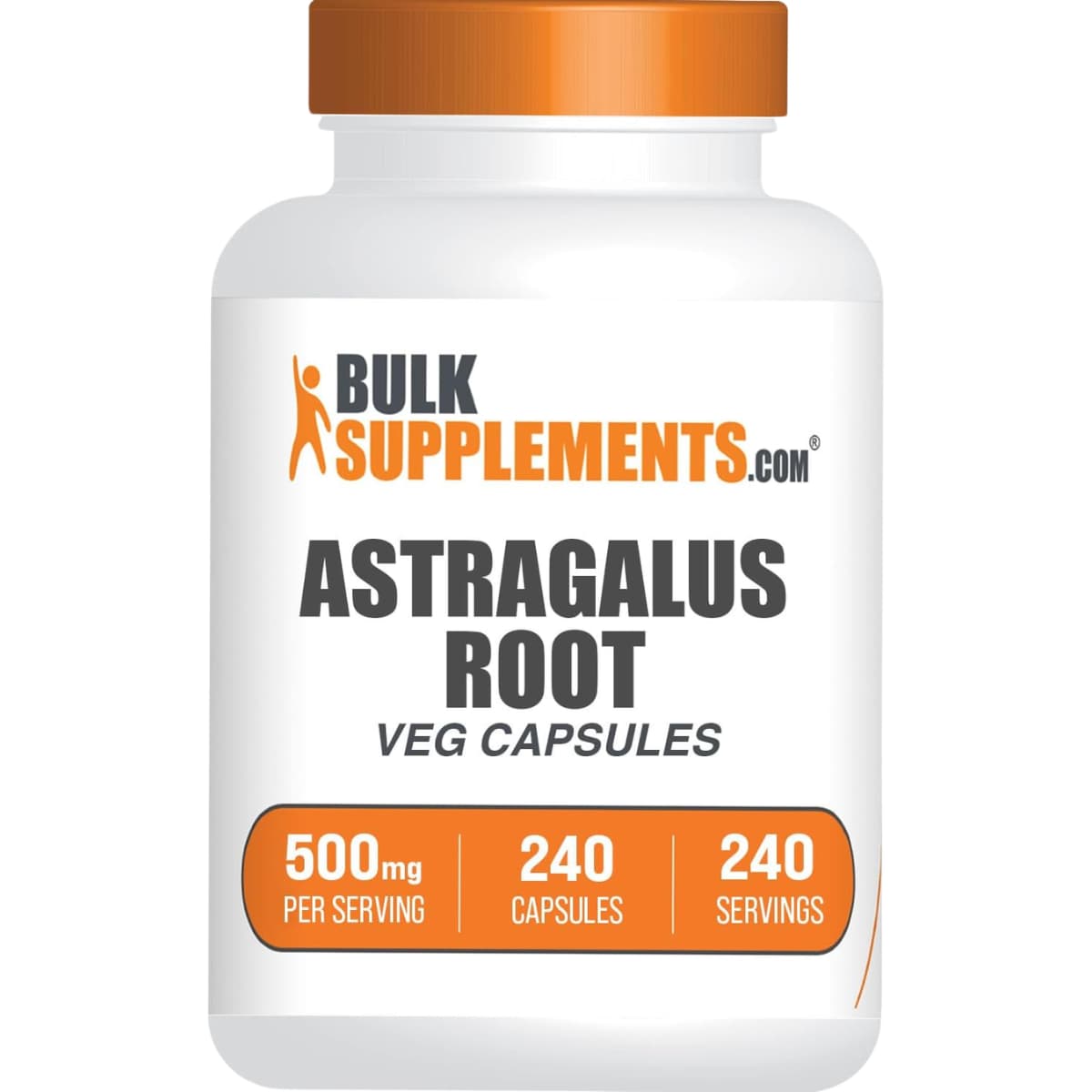 Frasco de suplemento BulkSupplements Raíz de Astrágalo 500 mg 240 cápsulas