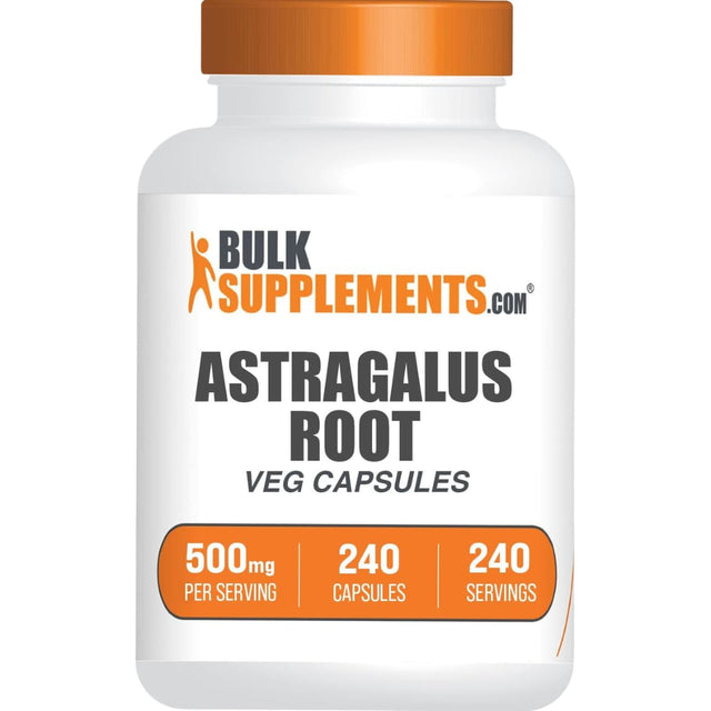 Frasco de suplemento BulkSupplements Raíz de Astrágalo 500 mg 240 cápsulas