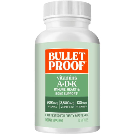 Bulletproof vitaminas A-D-K D3 5000 UI, frasco de 30 cápsulas blandas