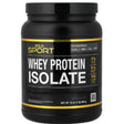 Envase frontal de California Gold Nutrition Sport aislado de proteína de suero sin sabor, presentación de 454 g