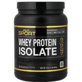 Envase frontal de California Gold Nutrition Sport aislado de proteína de suero sin sabor, presentación de 454 g