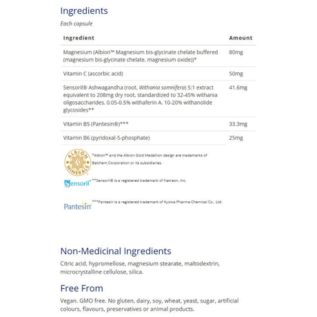 Etiqueta de ingredientes de CanPrev bisglicinato de magnesio con ashwagandha