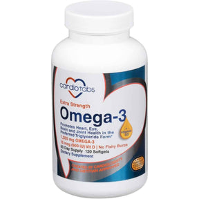 Frasco de suplemento Cardiotabs Omega-3 Concentrado con Vitamina D3 1300 mg 120 cápsulas blandas