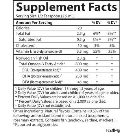 Tabla nutricional del suplemento Carlson Aceite de Pescado para Niños Naranja 200 ml