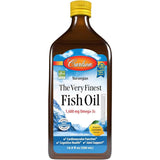 Botella frontal de Carlson aceite de pescado Omega 3 líquido sabor limón, presentación de 16.9 fl oz / 500 mL.