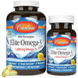 Pack de Carlson Elite Omega-3 Gems con frascos de 90 y 30 cápsulas blandas