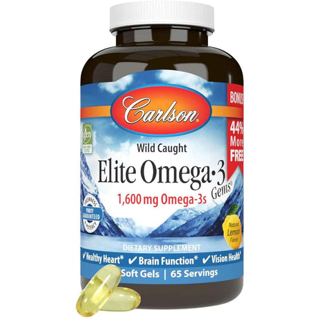 Tabla nutricional del suplemento Carlson Omega-3 Limón 1600 mg 130 cápsulas blandas