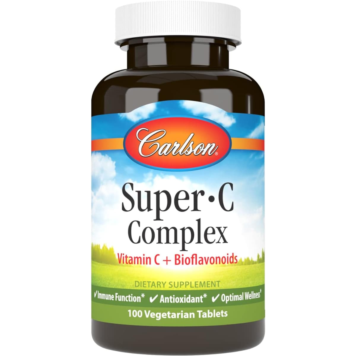 Frasco de suplemento Carlson Súper Complejo de Vitamina C 500 mg 100 tabletas vegetarianas