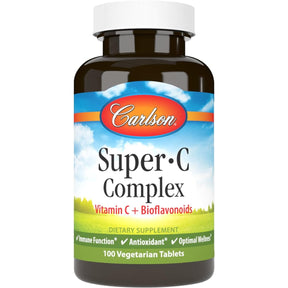 Frasco de suplemento Carlson Súper Complejo de Vitamina C 500 mg 100 tabletas vegetarianas