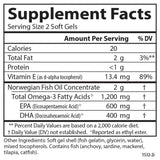 Tabla nutricional del suplemento Carlson Super Omega-3 Gems 180 cápsulas blandas