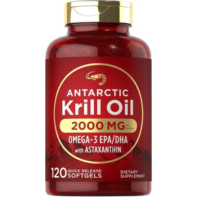 Frasco de suplemento Carlyle Aceite de Krill Antártico 2000 mg 120 cápsulas blandas