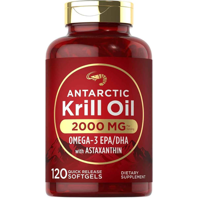 Frasco de suplemento Carlyle Aceite de Krill Antártico 2000 mg 120 cápsulas blandas