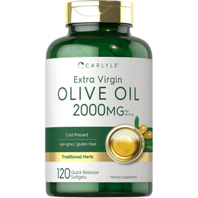 Frasco de suplemento Carlyle Aceite de Oliva Extra Virgen Orgánico 120 cápsulas de gel