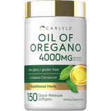 Frasco frontal de Carlyle aceite de orégano 4000 mg con 150 cápsulas blandas