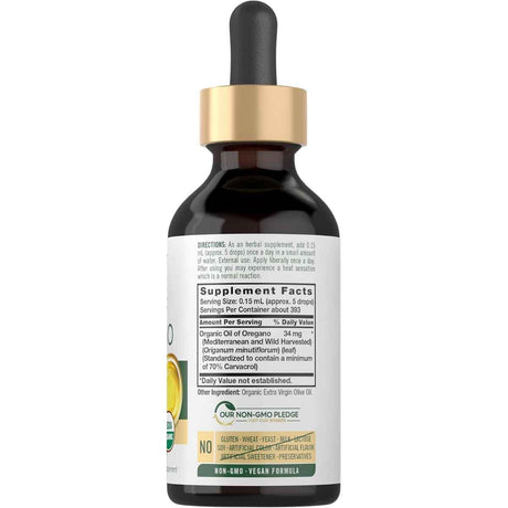 Tabla nutricional del suplemento Carlyle Aceite de Orégano Orgánico 59 ml