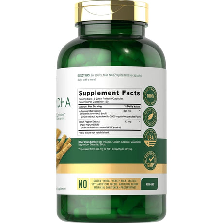 Tabla nutricional del suplemento Carlyle Ashwagandha 3000 mg 300 cápsulas