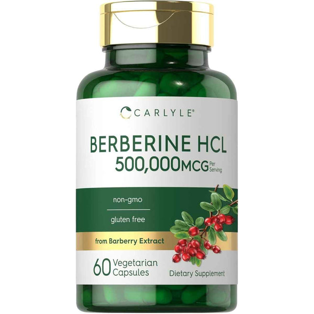 Frasco de suplemento Carlyle Berberina HCl 500 mg 60 cápsulas vegetarianas