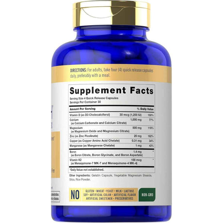 Tabla nutricional del suplemento Carlyle Complejo de Calcio 120 cápsulas