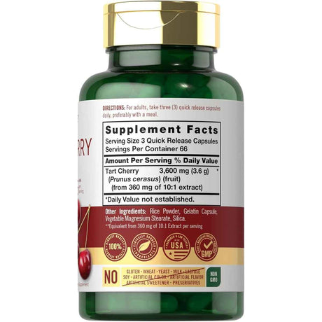 Tabla nutricional del suplemento Carlyle Extracto de Cereza 3600 mg 200 cápsulas