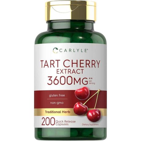 Frasco de suplemento Carlyle Extracto de Cereza 3600 mg 200 cápsulas