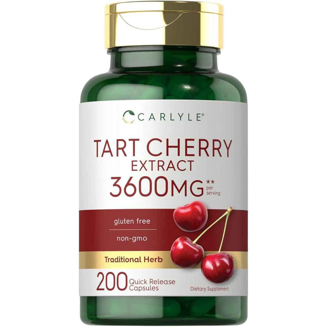 Frasco de suplemento Carlyle Extracto de Cereza 3600 mg 200 cápsulas