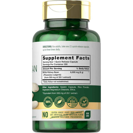 Tabla nutricional del suplemento Carlyle Frijol Blanco 6000 mg 200 cápsulas