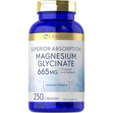 Frasco de glicinato de magnesio Carlyle 665 mg de 250 cápsulas