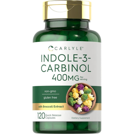 Frasco de suplemento Carlyle Indole-3-Carbinol 400 mg 120 cápsulas