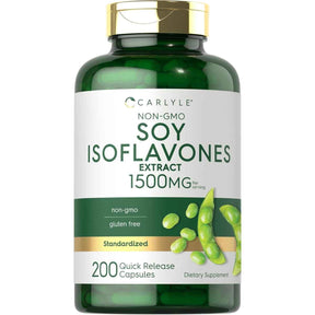 Frasco de suplemento Carlyle Extracto de Isoflavonas de Soya 1500 mg 200 Cápsulas