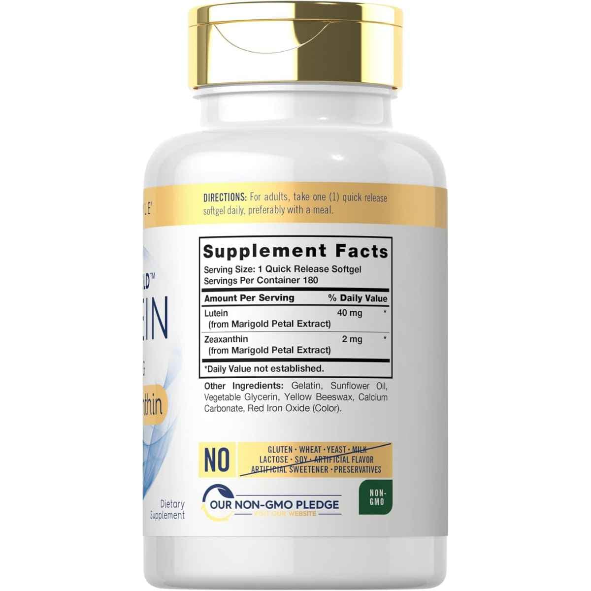 Tabla nutricional del suplemento Carlyle Luteína con Zeaxantina 180 cápsulas blandas