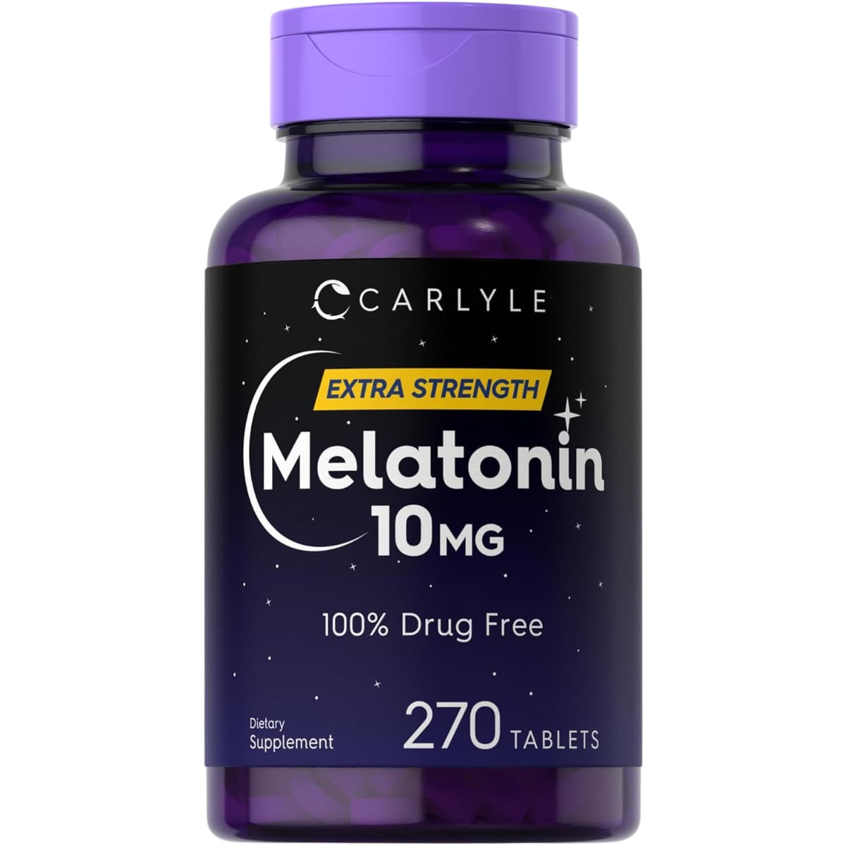 Frasco de suplemento Carlyle Melatonina 10 mg 270 tabletas