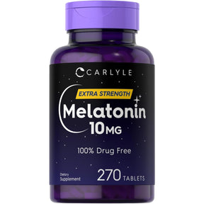 Frasco de suplemento Carlyle Melatonina 10 mg 270 tabletas