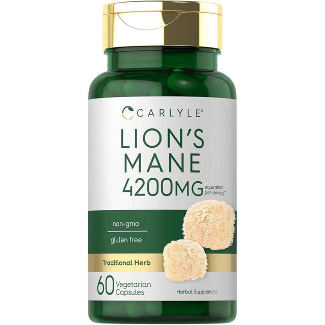 Frasco de suplemento Carlyle Melena de León 4200 mg 60 Cápsulas Vegetarianas
