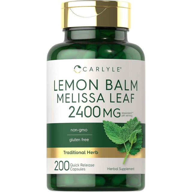 Frasco de suplemento Carlyle Melisa 2400 mg 200 cápsulas