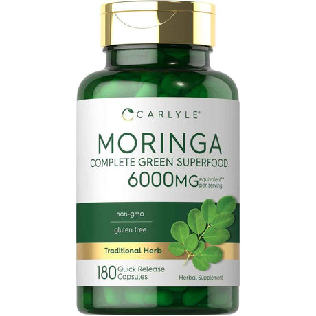Frasco de suplemento Carlyle Moringa Oleifera 180 cápsulas